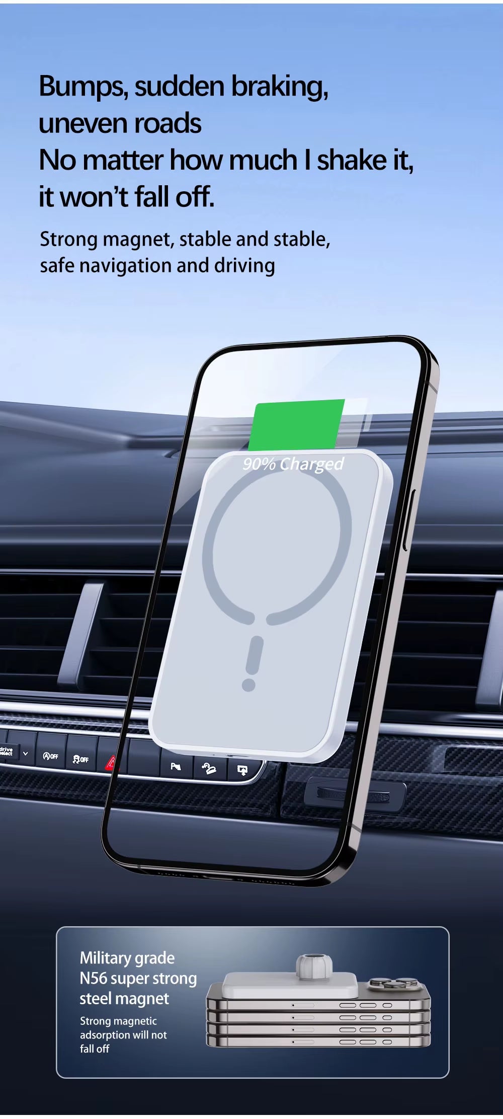Magnetic Car Wireless Charger for Magsafe Iphone 12 13 14 15 16 Pro Max