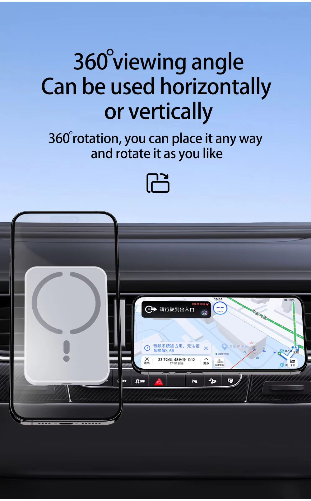 Chargeur iPhone MagSafe en voiture, fixation magnétique pratique